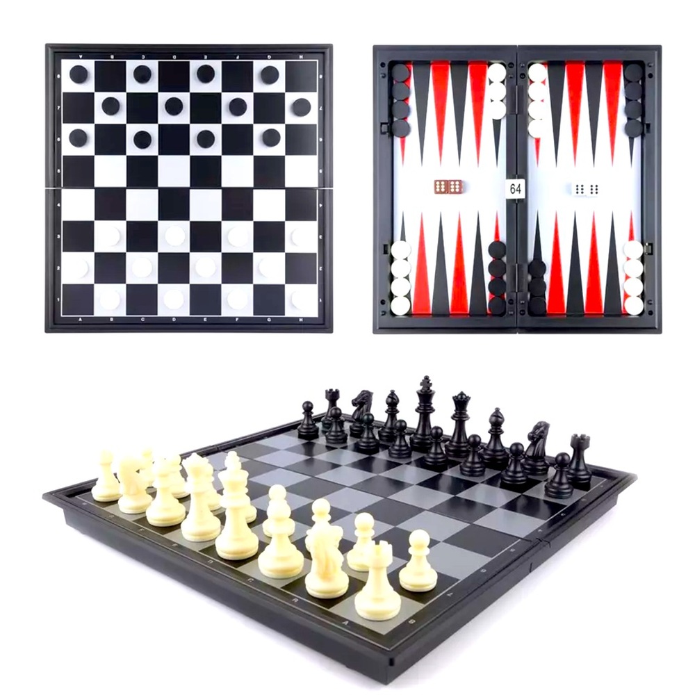 NEW Chess/Checkers/Backgammon Set, Portable Folding Travel Magnetic 3 In 1 Board